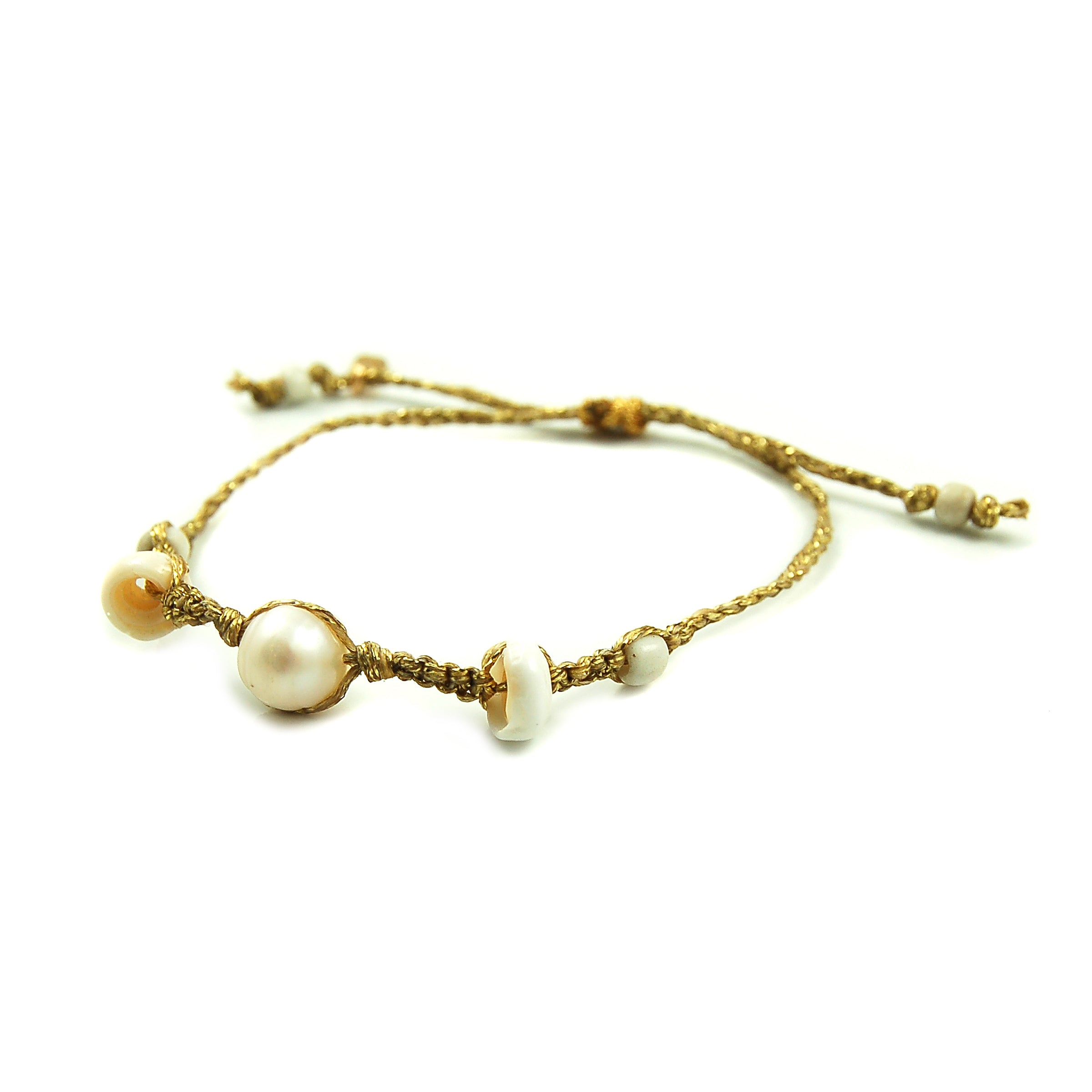 Woven Pearl and Shell Bracelet