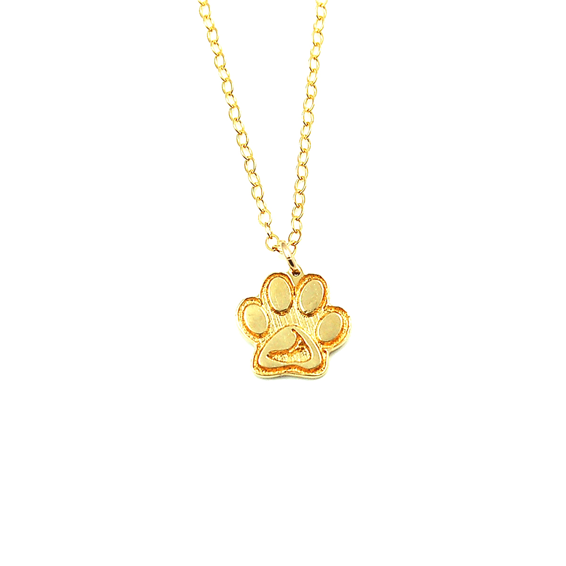 14k gold plate or sterling silver paw print charm or necklace with the island of nantucket impressed on the lower paw. 